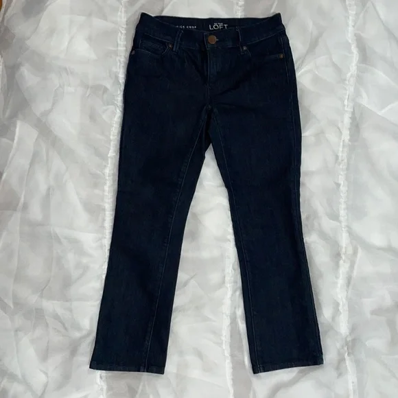 Ann Taylor Loft Dark Wash Modern Kick Crop Jeans Size 24/00P - Picture 1 of 8